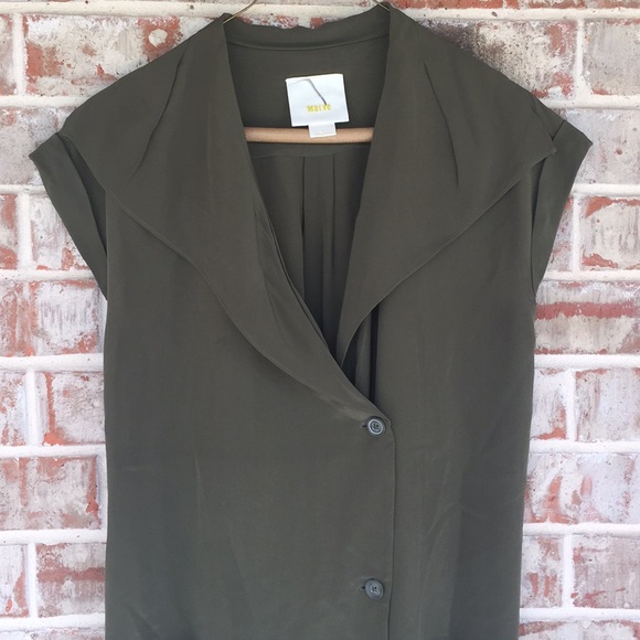 ANTHRO Maeve 100% Silk Ida Shirt Dress in Olive 4 - Picture 3 of 8